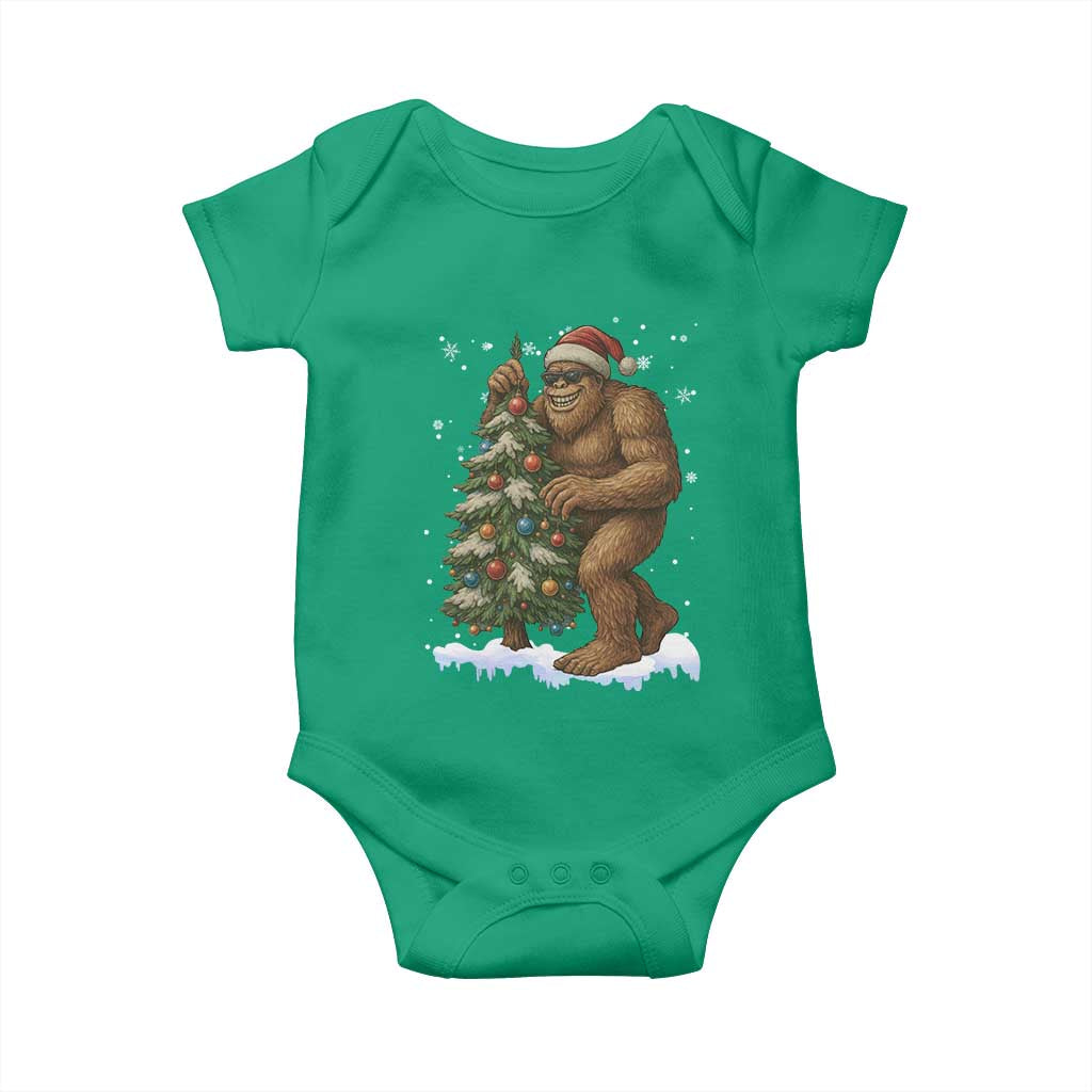 Funny Christmas Baby Onesie Bigfoot Decorating Xmas Tree Gift TS12 Irish Green Print Your Wear