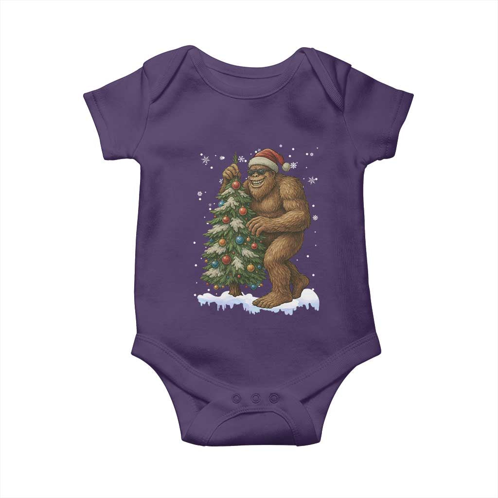 Funny Christmas Baby Onesie Bigfoot Decorating Xmas Tree Gift TS12 Purple Print Your Wear