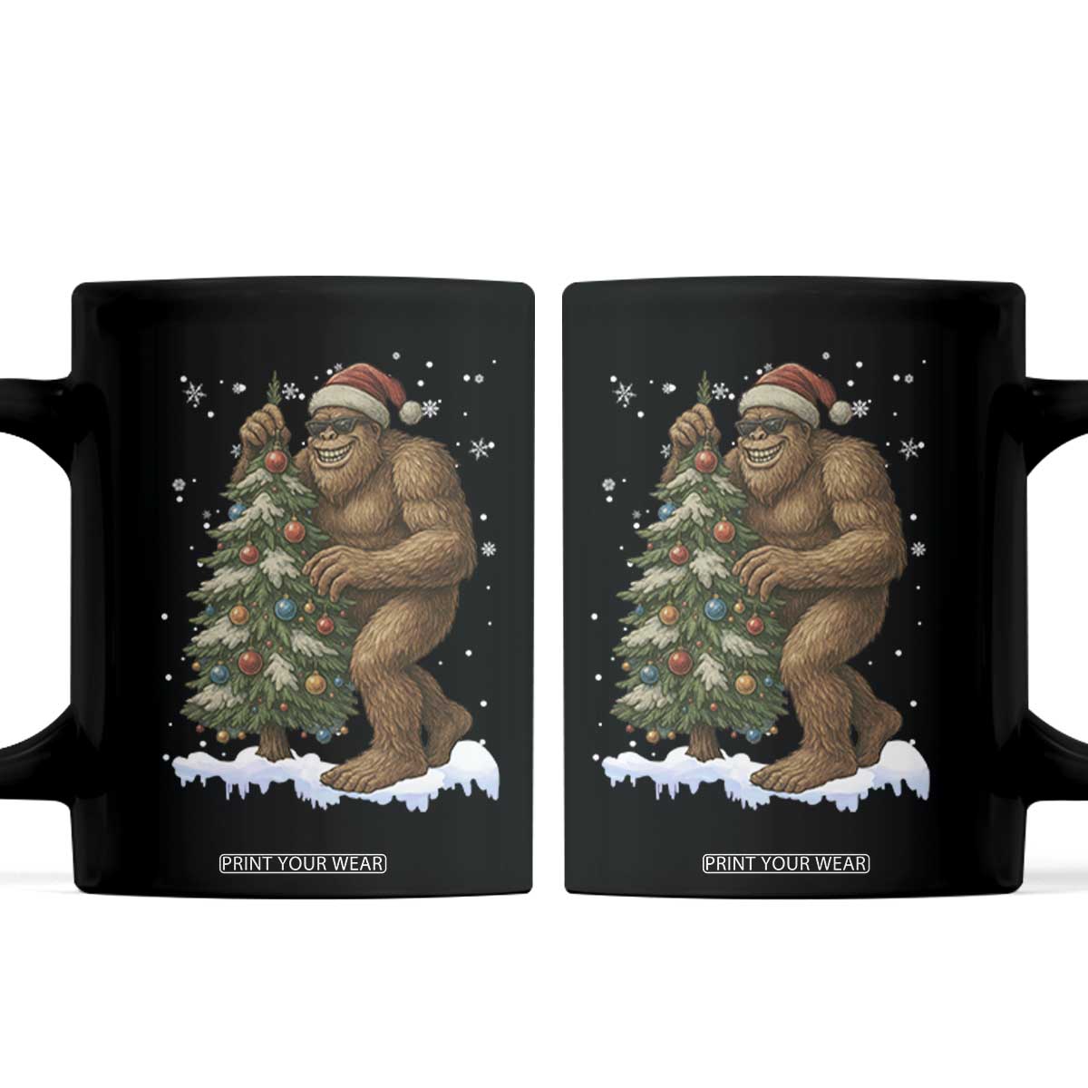 Funny Christmas Coffee Mug Bigfoot Decorating Xmas Tree Gift TS12 Black Print Your Wear