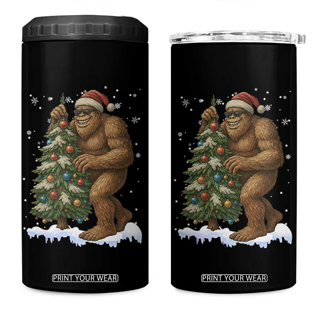Funny Christmas 4 in 1 Can Cooler Tumbler Bigfoot Decorating Xmas Tree Gift TS12 One Size: 16 oz Black Print Your Wear