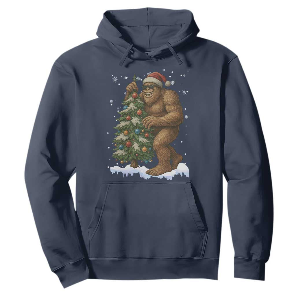 Funny Christmas Hoodie Bigfoot Decorating Xmas Tree Gift TS12 Navy Print Your Wear