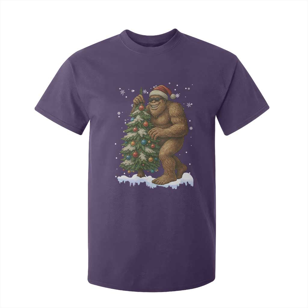 Funny Christmas T Shirt For Kid Bigfoot Decorating Xmas Tree Gift TS12 Purple Print Your Wear