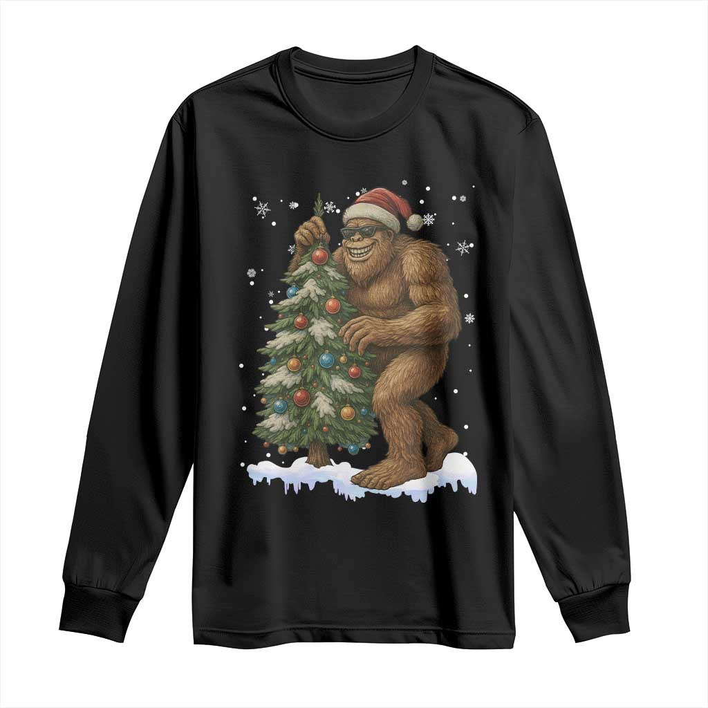 Funny Christmas Long Sleeve Shirt Bigfoot Decorating Xmas Tree Gift TS12 Black Print Your Wear