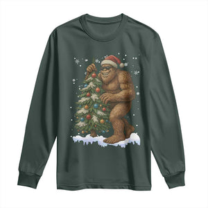 Funny Christmas Long Sleeve Shirt Bigfoot Decorating Xmas Tree Gift TS12 Dark Forest Green Print Your Wear