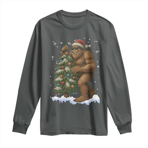 Funny Christmas Long Sleeve Shirt Bigfoot Decorating Xmas Tree Gift TS12 Dark Heather Print Your Wear
