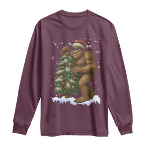 Funny Christmas Long Sleeve Shirt Bigfoot Decorating Xmas Tree Gift TS12 Maroon Print Your Wear