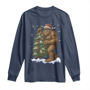 Funny Christmas Long Sleeve Shirt Bigfoot Decorating Xmas Tree Gift TS12 Navy Print Your Wear