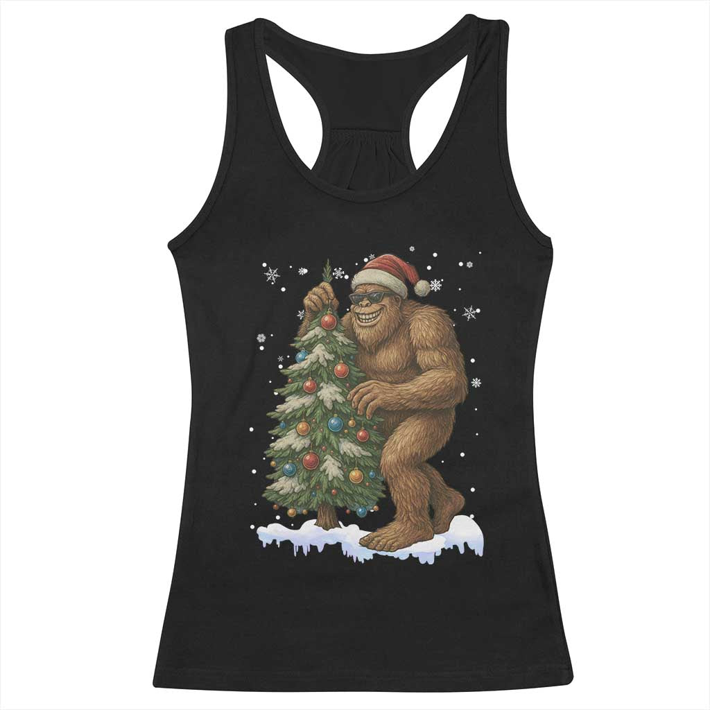 Funny Christmas Racerback Tank Top Bigfoot Decorating Xmas Tree Gift TS12 Black Print Your Wear