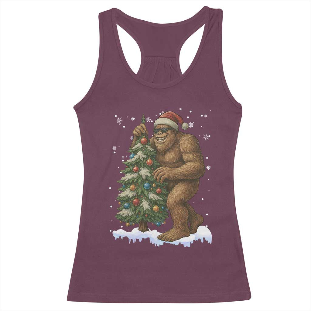 Funny Christmas Racerback Tank Top Bigfoot Decorating Xmas Tree Gift TS12 Maroon Print Your Wear