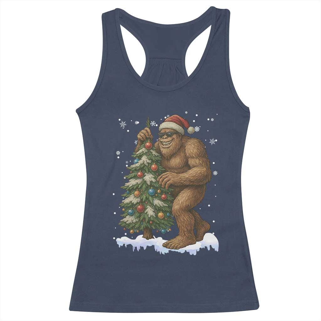 Funny Christmas Racerback Tank Top Bigfoot Decorating Xmas Tree Gift TS12 Navy Print Your Wear
