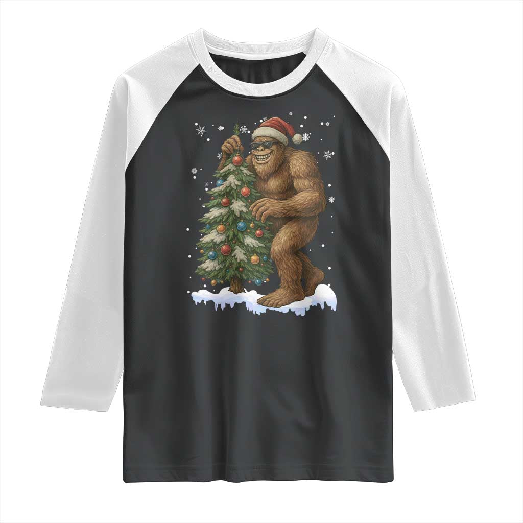 Funny Christmas Raglan Shirt Bigfoot Decorating Xmas Tree Gift TS12 Black White Print Your Wear