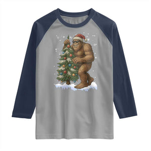 Funny Christmas Raglan Shirt Bigfoot Decorating Xmas Tree Gift TS12 Sport Gray Navy Print Your Wear