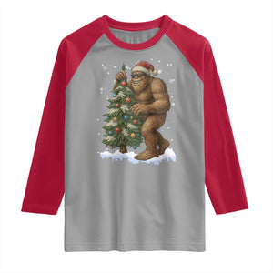 Funny Christmas Raglan Shirt Bigfoot Decorating Xmas Tree Gift TS12 Sport Gray Red Print Your Wear