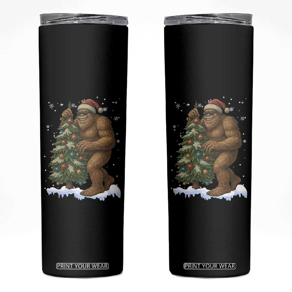 Funny Christmas Skinny Tumbler Bigfoot Decorating Xmas Tree Gift TS12 Black Print Your Wear