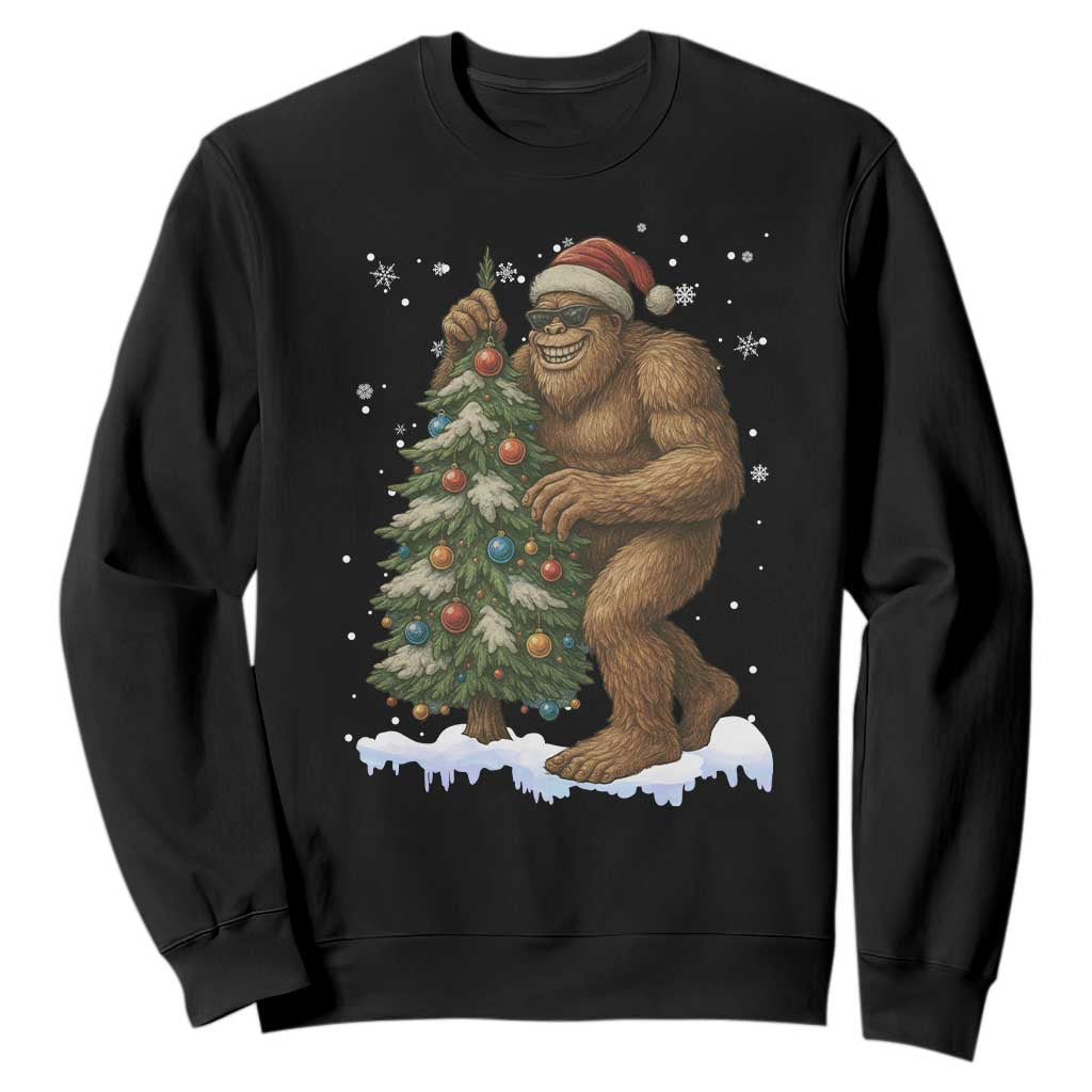 Funny Christmas Sweatshirt Bigfoot Decorating Xmas Tree Gift TS12 Black Print Your Wear
