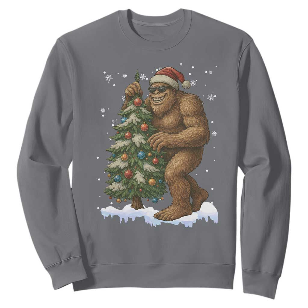 Funny Christmas Sweatshirt Bigfoot Decorating Xmas Tree Gift TS12 Charcoal Print Your Wear