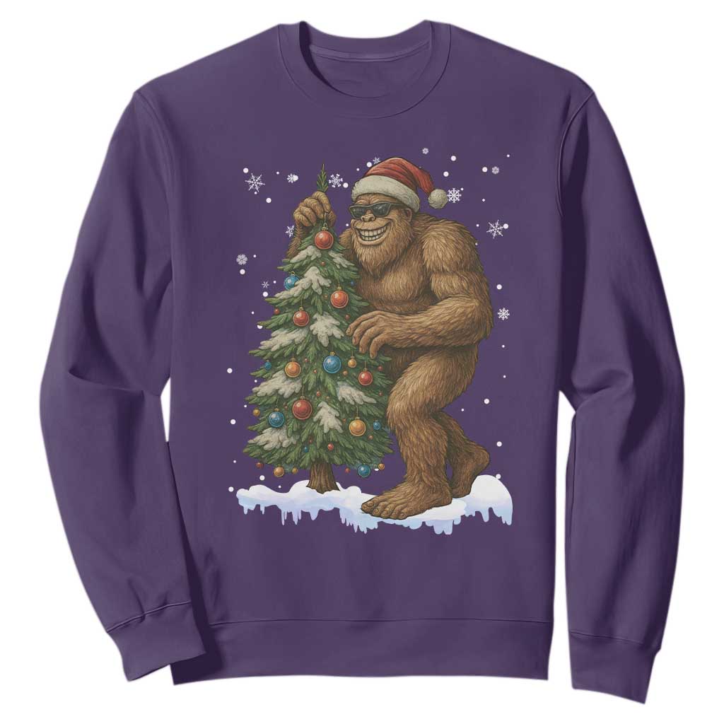 Funny Christmas Sweatshirt Bigfoot Decorating Xmas Tree Gift TS12 Purple Print Your Wear