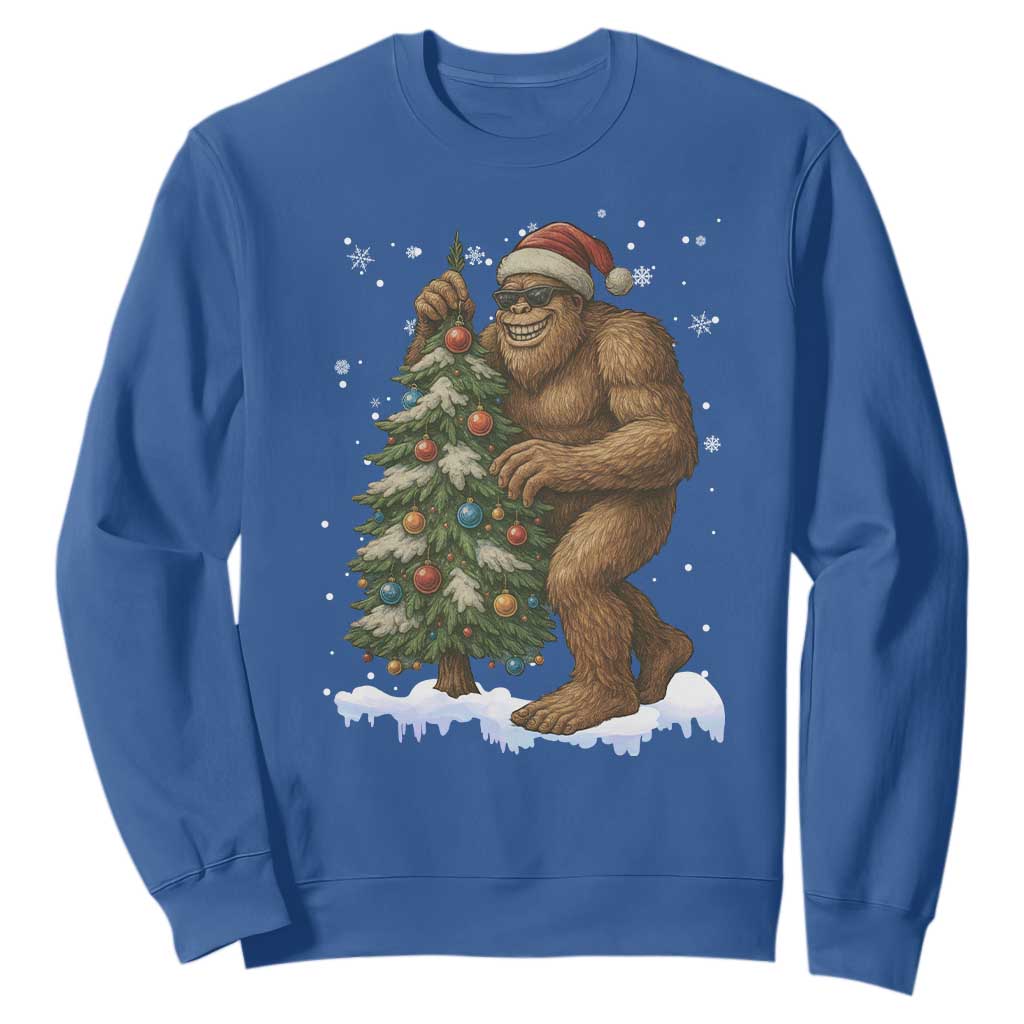 Funny Christmas Sweatshirt Bigfoot Decorating Xmas Tree Gift TS12 Royal Blue Print Your Wear