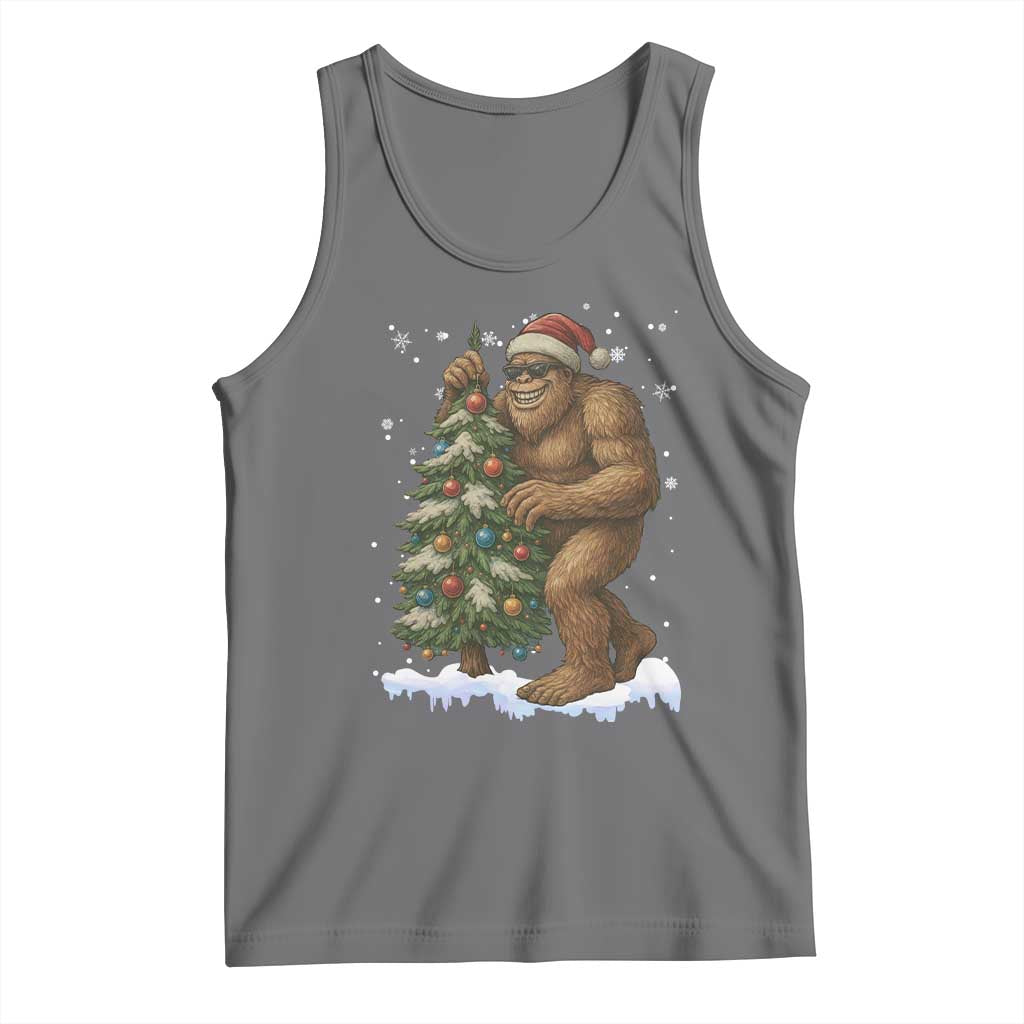 Funny Christmas Tank Top Bigfoot Decorating Xmas Tree Gift TS12 Black Heather Print Your Wear
