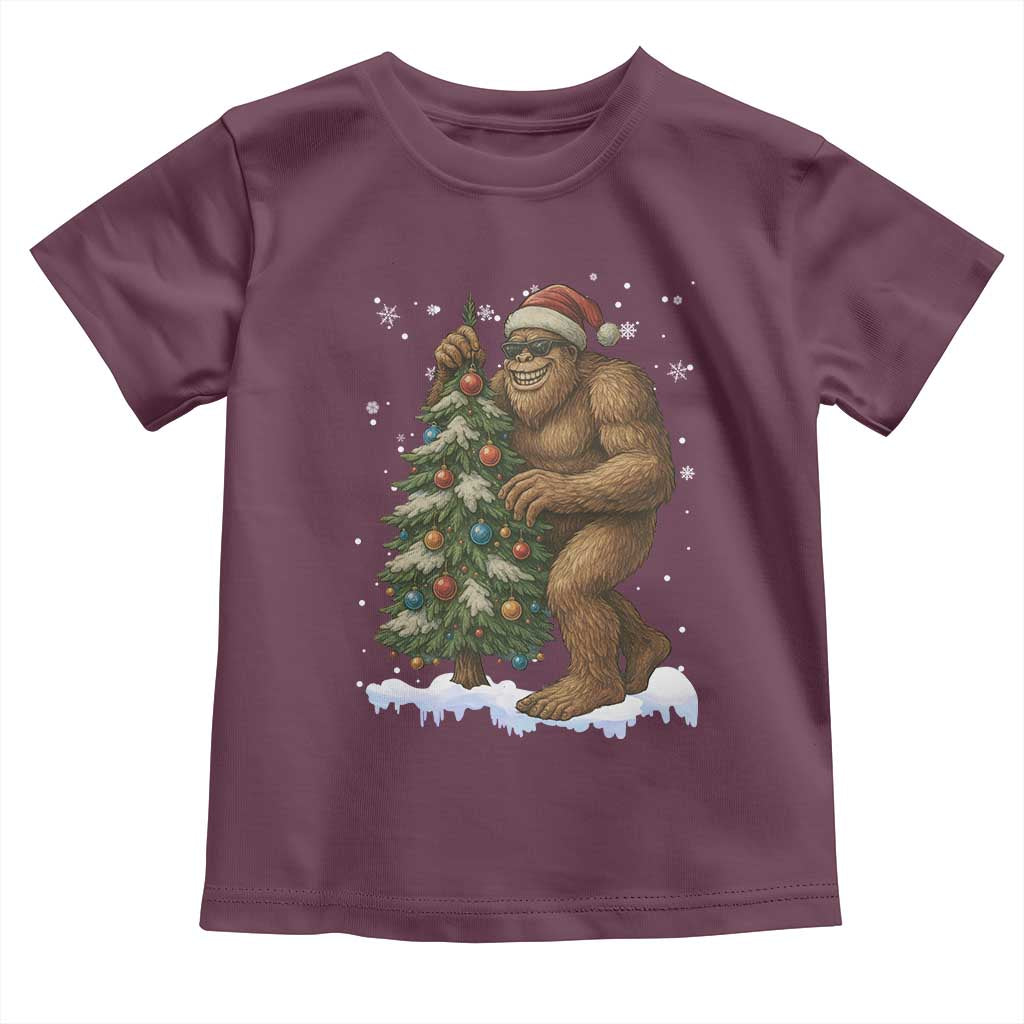 Funny Christmas Toddler T Shirt Bigfoot Decorating Xmas Tree Gift TS12 Maroon Print Your Wear