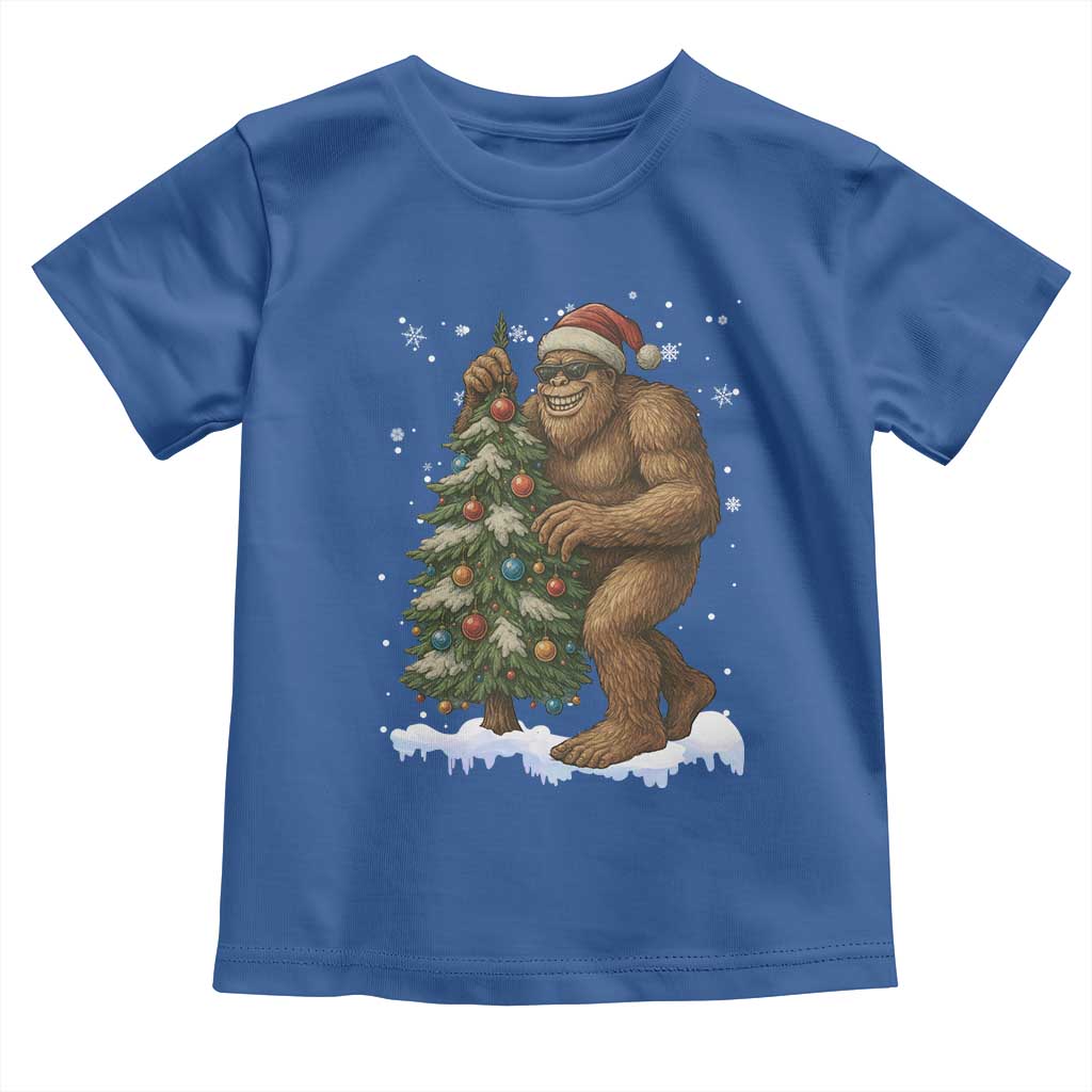 Funny Christmas Toddler T Shirt Bigfoot Decorating Xmas Tree Gift TS12 Royal Blue Print Your Wear