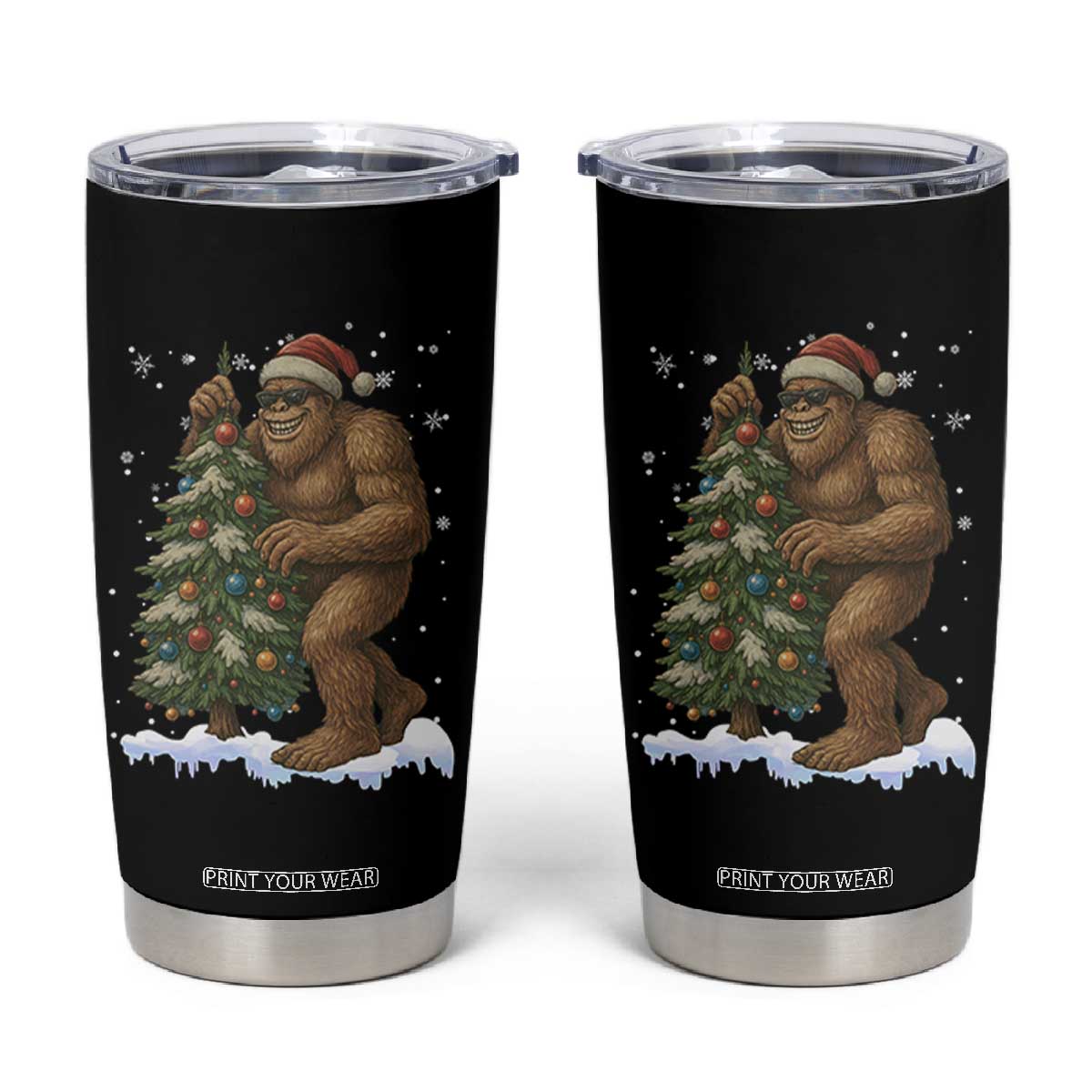 Funny Christmas Tumbler Cup Bigfoot Decorating Xmas Tree Gift TS12 Black Print Your Wear