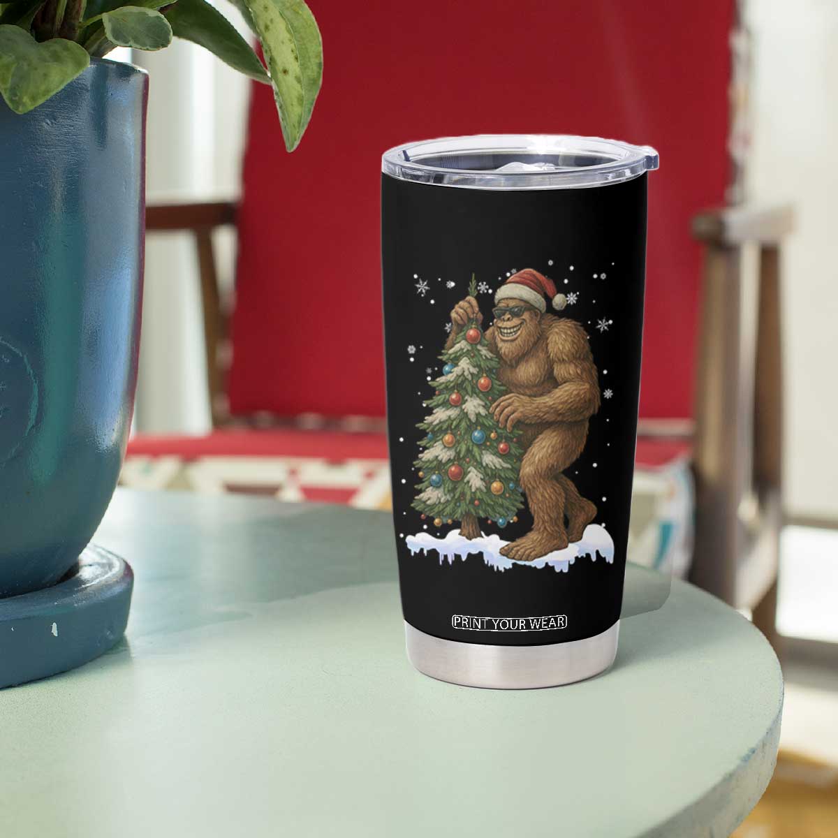 Funny Christmas Tumbler Cup Bigfoot Decorating Xmas Tree Gift TS12 Print Your Wear