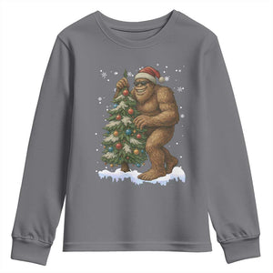 Funny Christmas Youth Sweatshirt Bigfoot Decorating Xmas Tree Gift TS12 Charcoal Print Your Wear