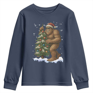 Funny Christmas Youth Sweatshirt Bigfoot Decorating Xmas Tree Gift TS12 Navy Print Your Wear