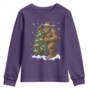 Funny Christmas Youth Sweatshirt Bigfoot Decorating Xmas Tree Gift TS12 Purple Print Your Wear
