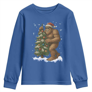 Funny Christmas Youth Sweatshirt Bigfoot Decorating Xmas Tree Gift TS12 Royal Blue Print Your Wear