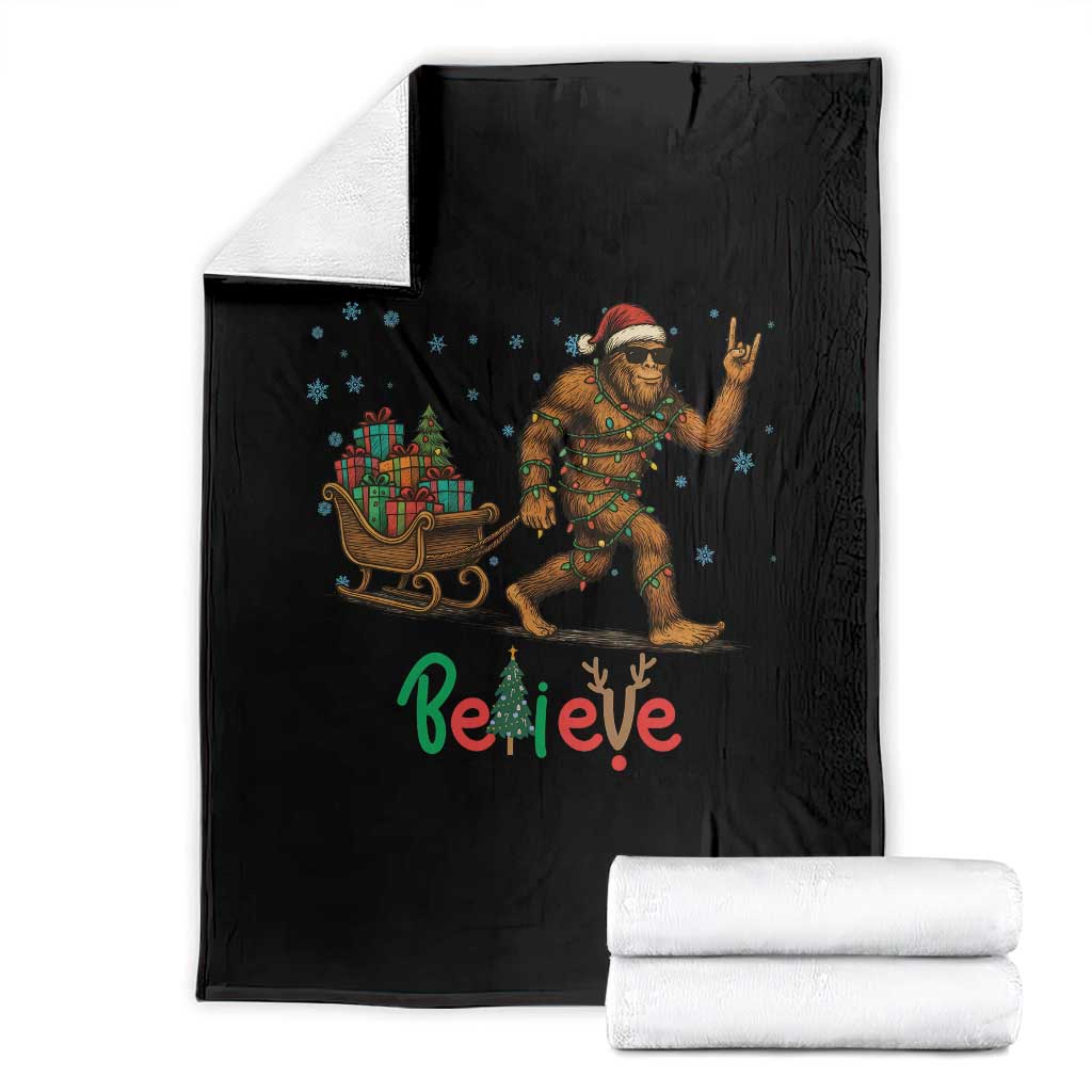 Bigfoot Christmas Throw Blanket Believe Funny Holiday Gift TS12 Black Print Your Wear