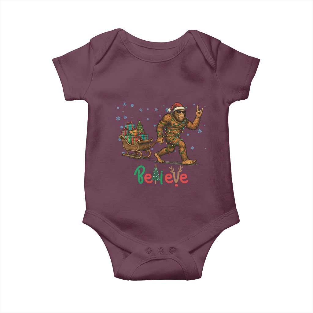 Bigfoot Christmas Baby Onesie Believe Funny Holiday Gift TS12 Maroon Print Your Wear