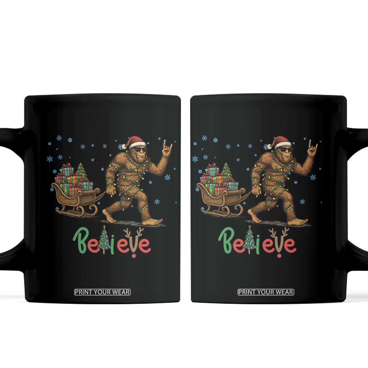 Bigfoot Christmas Coffee Mug Believe Funny Holiday Gift TS12 Black Print Your Wear