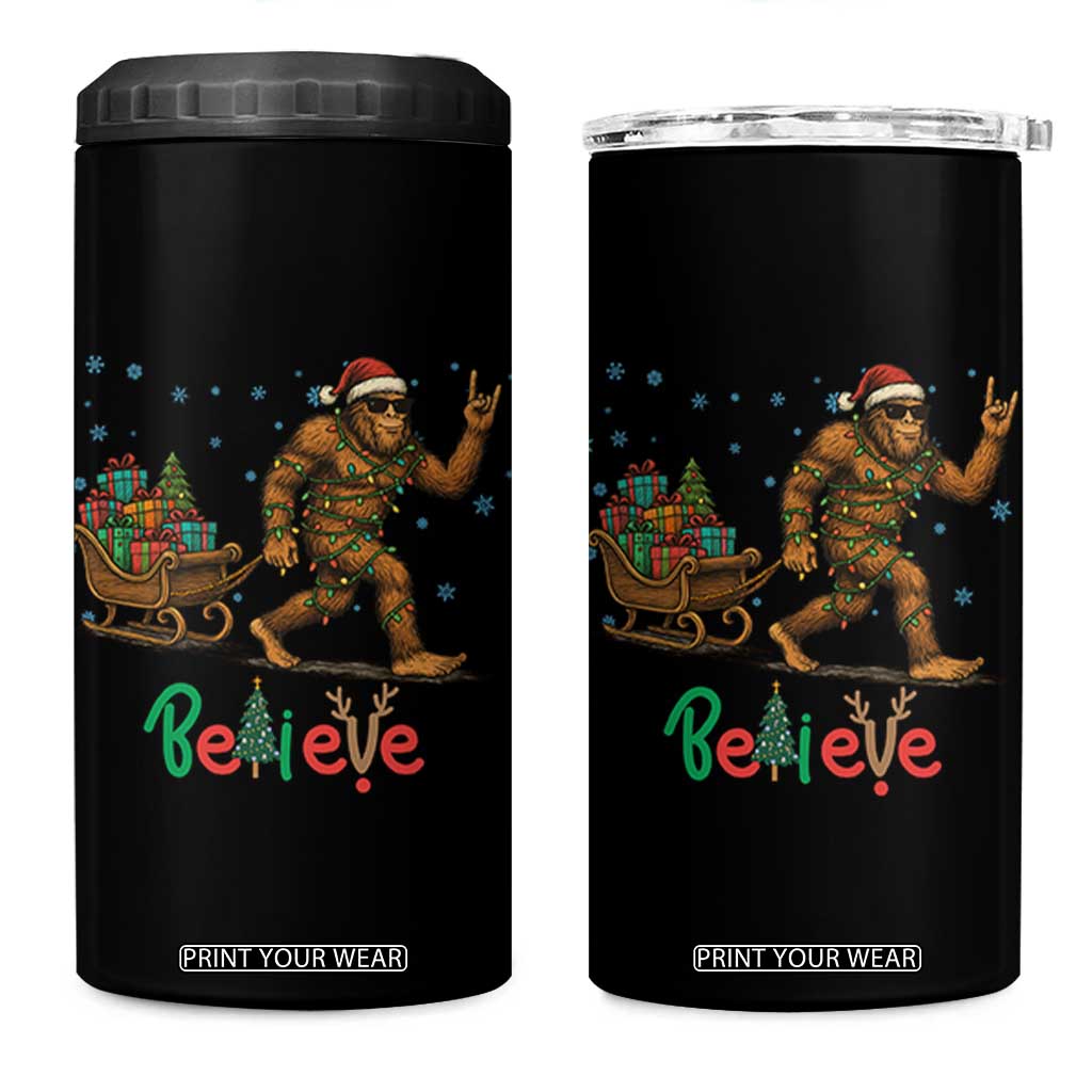 Bigfoot Christmas 4 in 1 Can Cooler Tumbler Believe Funny Holiday Gift TS12 One Size: 16 oz Black Print Your Wear