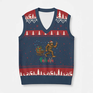 Bigfoot Xmas V-Neck Knit Sweater Vest Believe Funny Holiday Gift TS12 Navy Red Print Your Wear