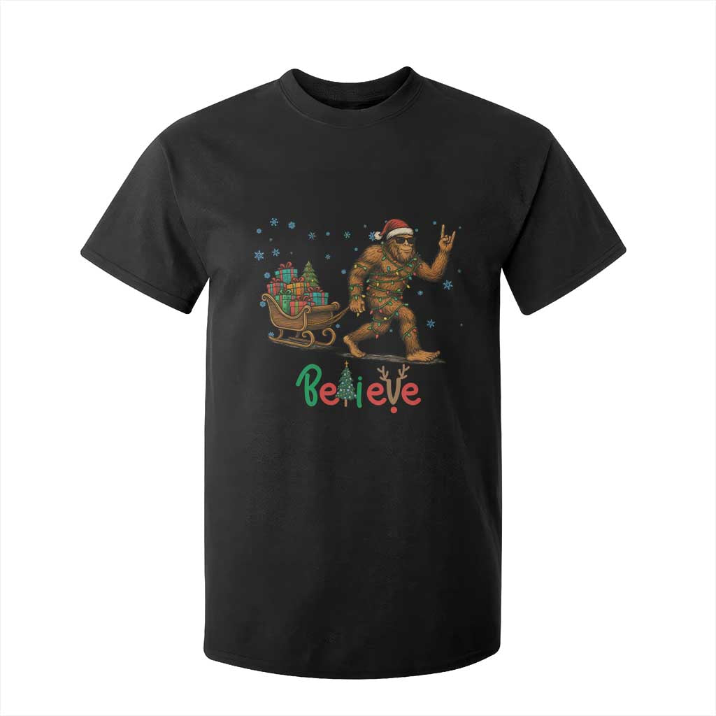 Bigfoot Christmas T Shirt For Kid Believe Funny Holiday Gift TS12 Black Print Your Wear