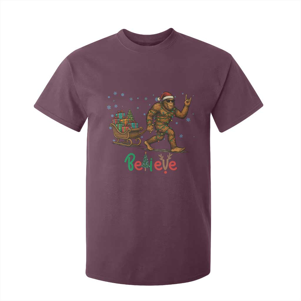 Bigfoot Christmas T Shirt For Kid Believe Funny Holiday Gift TS12 Maroon Print Your Wear