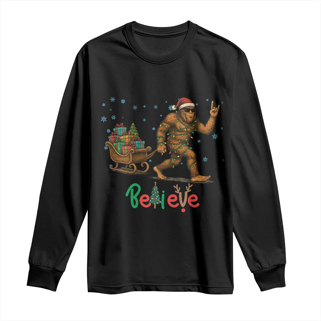 Bigfoot Christmas Long Sleeve Shirt Believe Funny Holiday Gift TS12 Black Print Your Wear