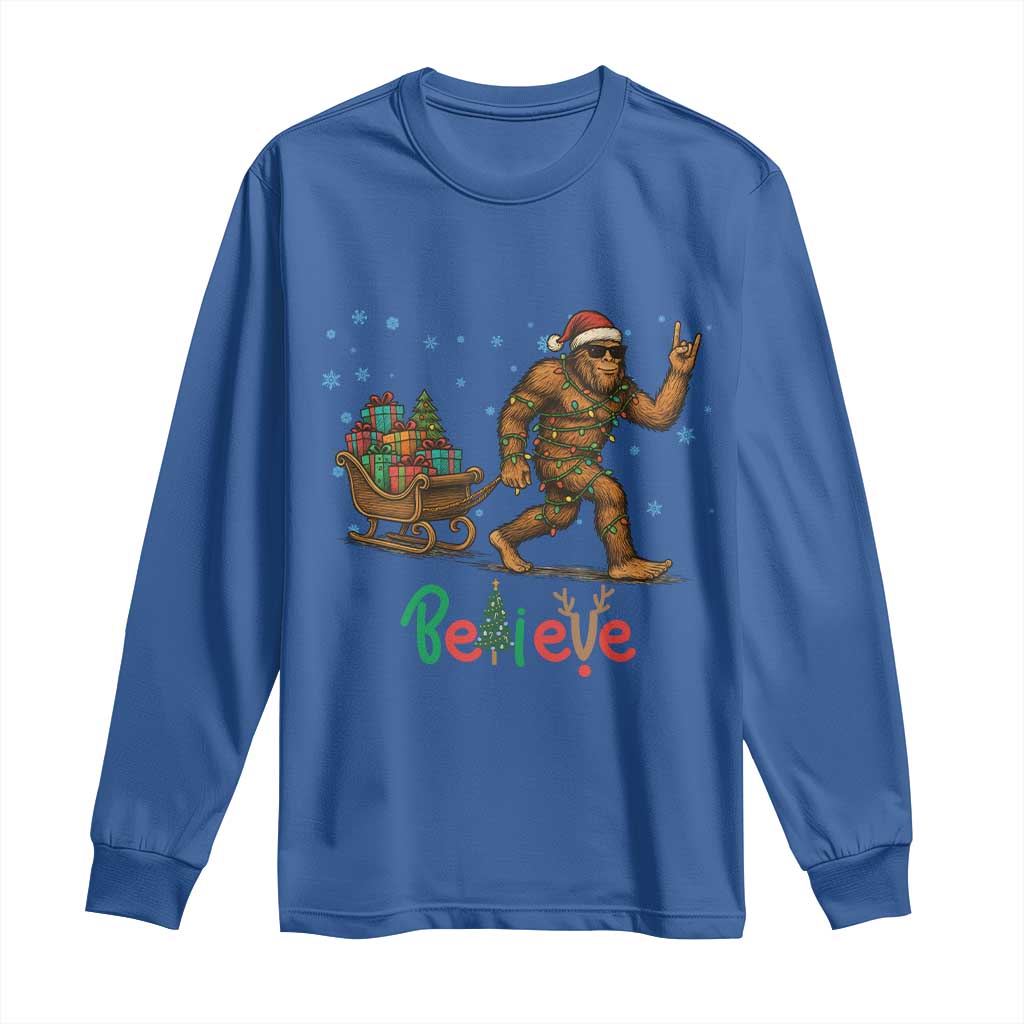 Bigfoot Christmas Long Sleeve Shirt Believe Funny Holiday Gift TS12 Royal Blue Print Your Wear