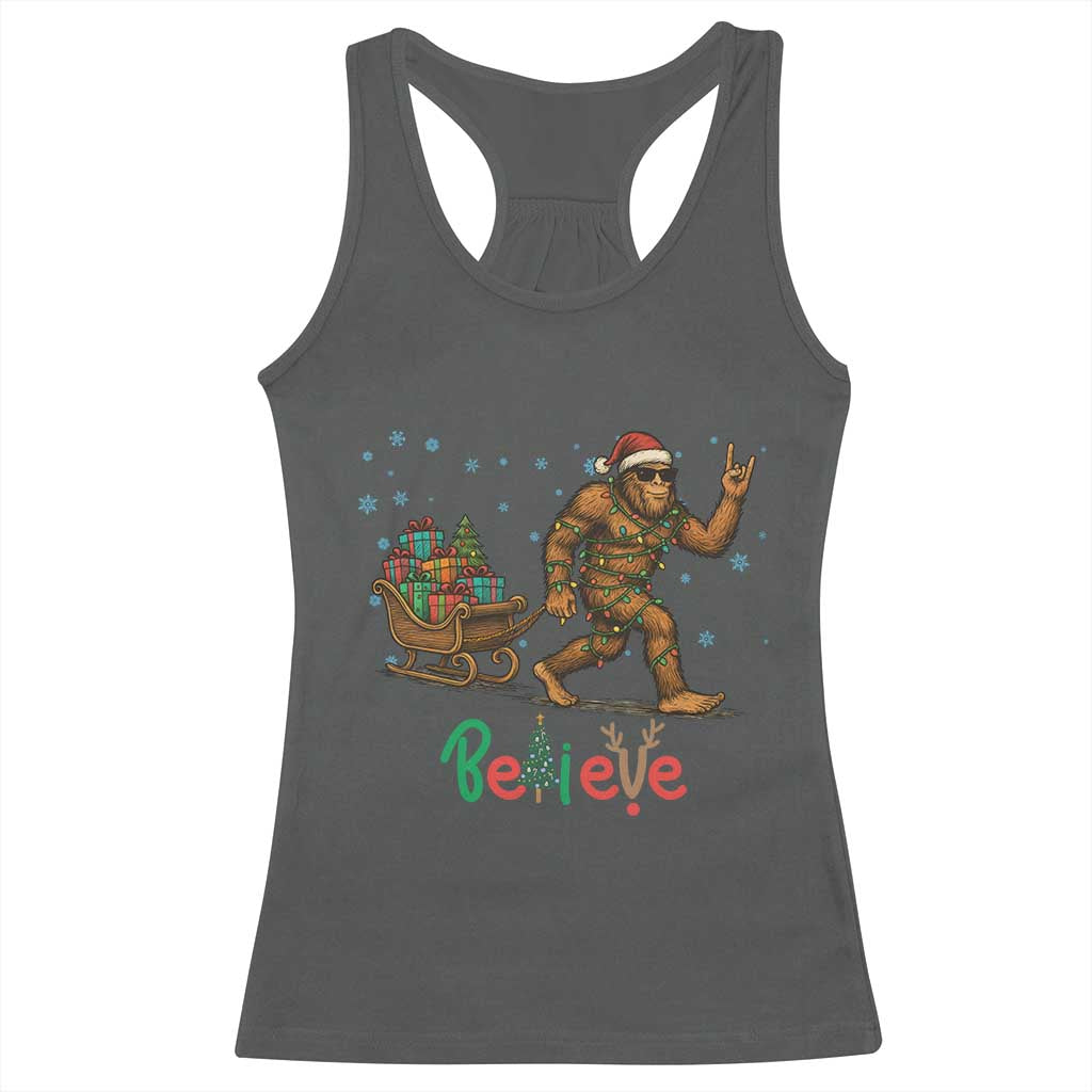 Bigfoot Christmas Racerback Tank Top Believe Funny Holiday Gift TS12 Dark Heather Print Your Wear