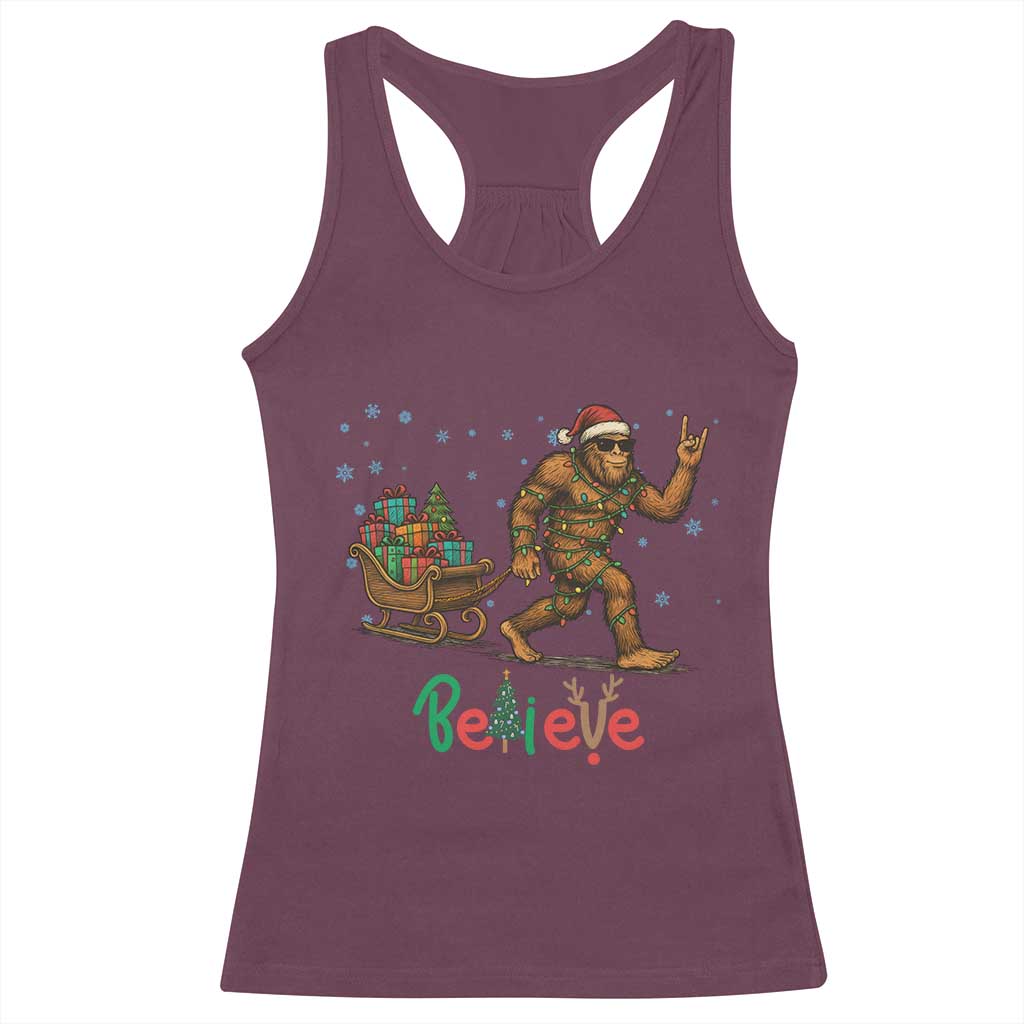 Bigfoot Christmas Racerback Tank Top Believe Funny Holiday Gift TS12 Maroon Print Your Wear