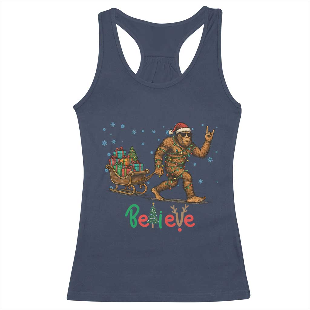 Bigfoot Christmas Racerback Tank Top Believe Funny Holiday Gift TS12 Navy Print Your Wear