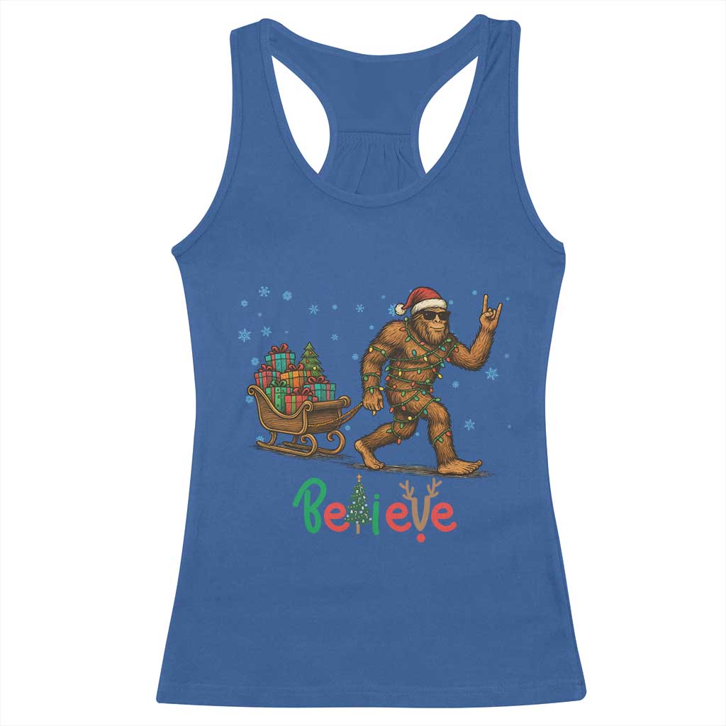 Bigfoot Christmas Racerback Tank Top Believe Funny Holiday Gift TS12 Royal Blue Print Your Wear