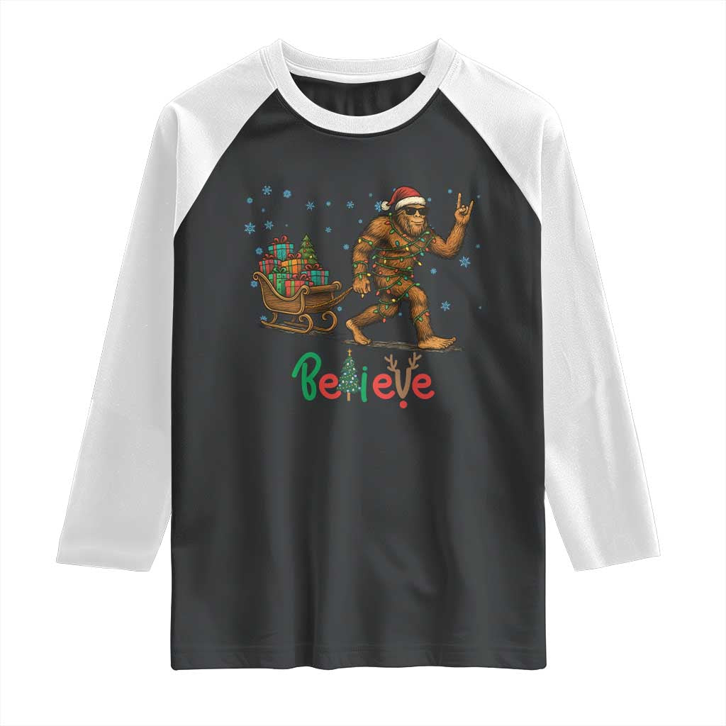 Bigfoot Christmas Raglan Shirt Believe Funny Holiday Gift TS12 Black White Print Your Wear