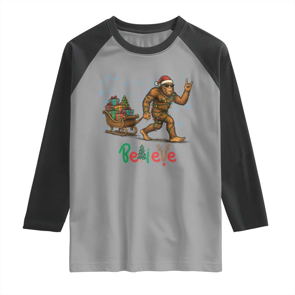Bigfoot Christmas Raglan Shirt Believe Funny Holiday Gift TS12 Sport Gray Black Print Your Wear