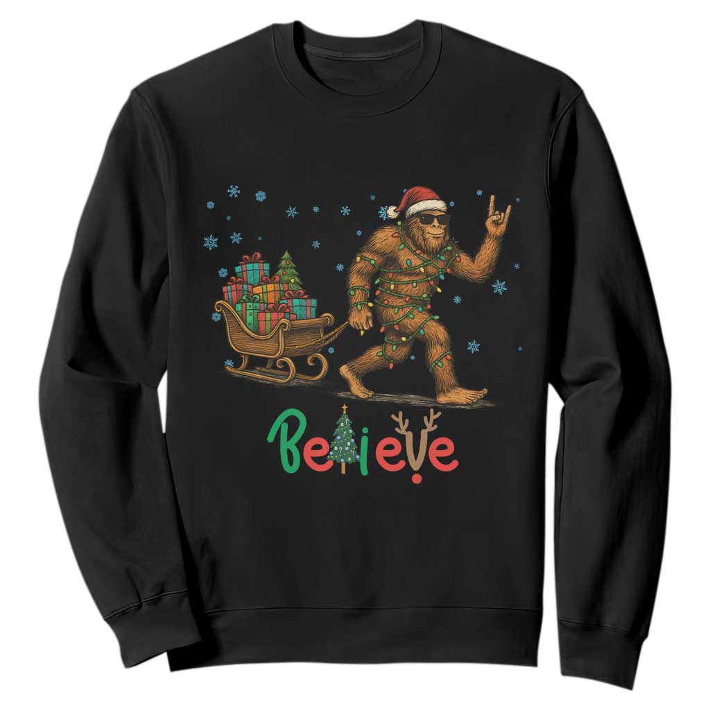 Bigfoot Christmas Sweatshirt Believe Funny Holiday Gift TS12 Black Print Your Wear