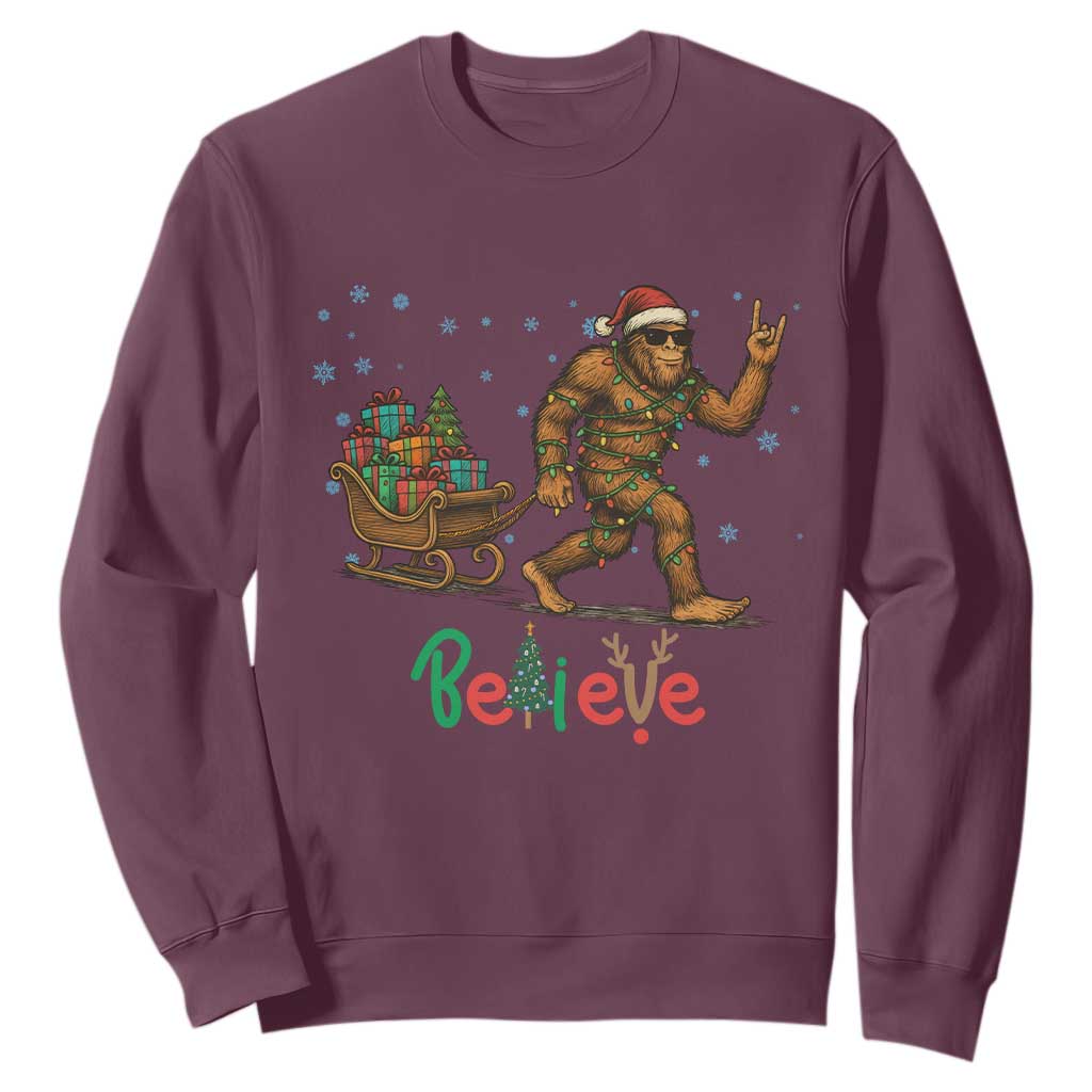 Bigfoot Christmas Sweatshirt Believe Funny Holiday Gift TS12 Maroon Print Your Wear