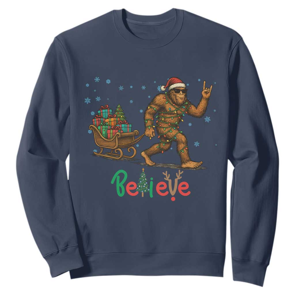 Bigfoot Christmas Sweatshirt Believe Funny Holiday Gift TS12 Navy Print Your Wear