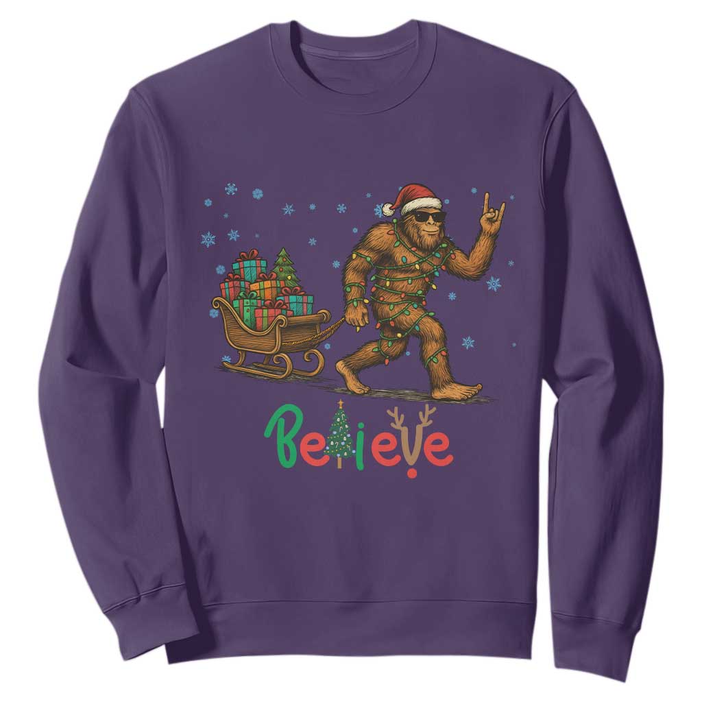 Bigfoot Christmas Sweatshirt Believe Funny Holiday Gift TS12 Purple Print Your Wear